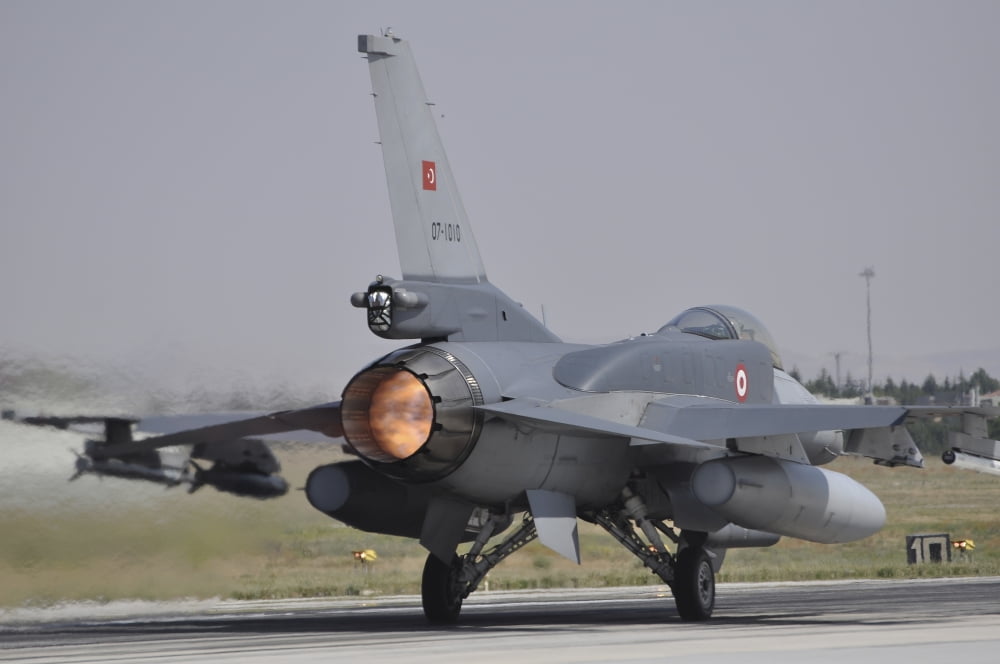 A Turkish Air Force F-16C Block 52 taking off from Konya Air Base Turkey Canvas Art - Giorgio CiariniStocktrek Images (34 x 23)