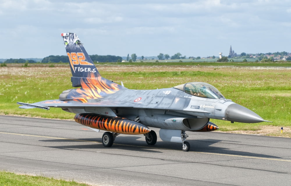 A Turkish Air Force F-16C Fighting Falcon on the flight line at Cambrai Air Base France Canvas Art - Giovanni CollaStocktrek Images (35 x 23)