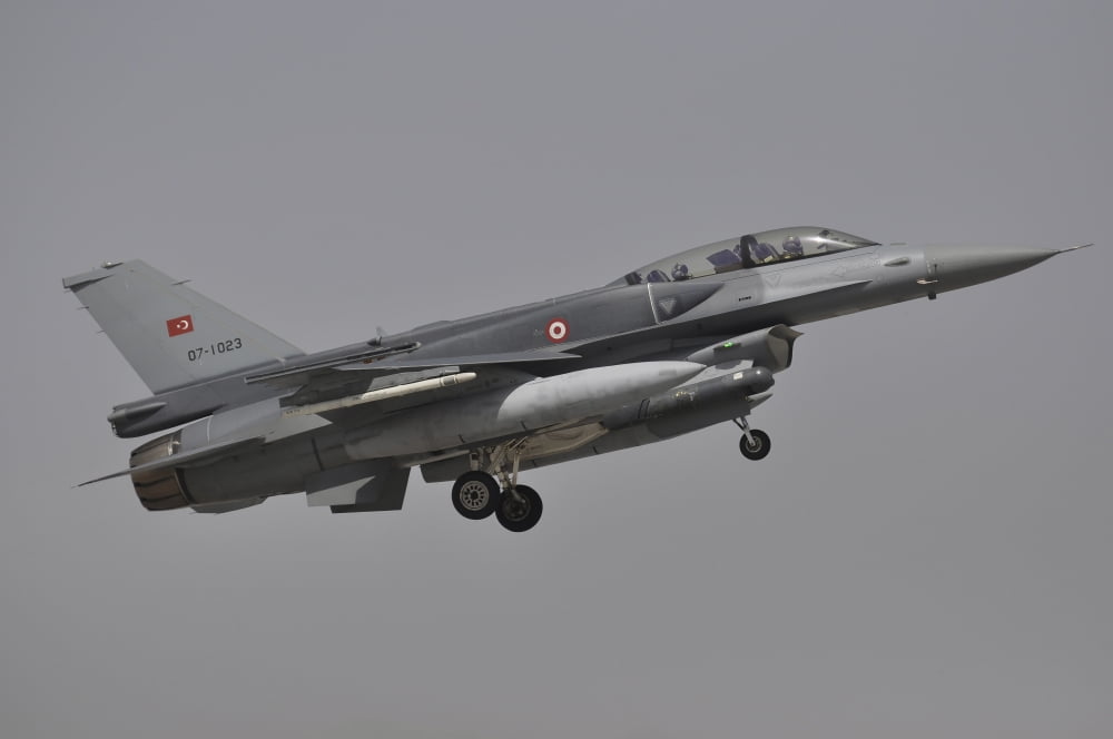 A Turkish Air Force F-16D Block 52 prepares for landing Canvas Art - Giorgio CiariniStocktrek Images (34 x 23)