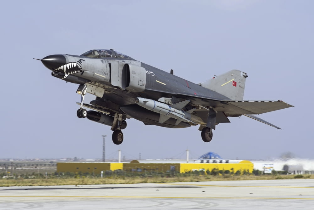 A Turkish Air Force F-4E-2020 Terminator equipped with the AGM-142 Popeye missile Canvas Art - Daniele FaccioliStocktrek Images (34 x 23)