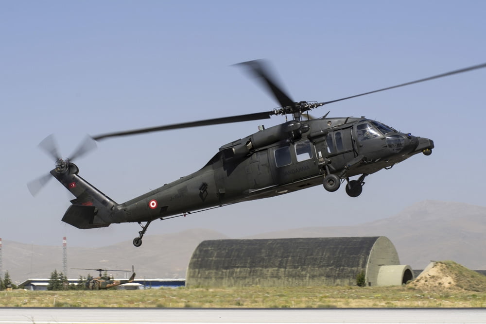 A Turkish Jandarma S-70 Black Hawk helicopter Canvas Art - Daniele FaccioliStocktrek Images (17 x 12)