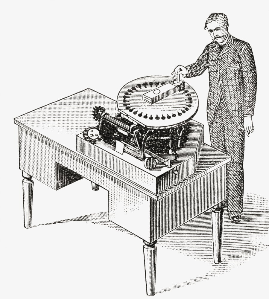 A Typewriter Of 1836 From The Strand Magazine Published 1897 Canvas Art - Ken Welsh Design Pics (28 x 32)