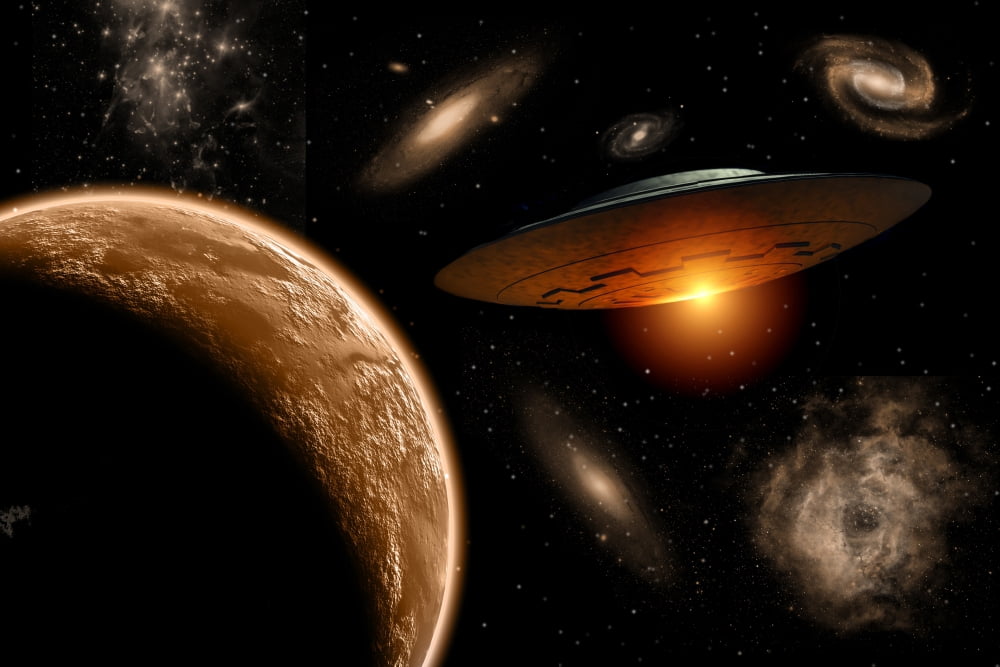 A UFO on its journey through the vastness of our galaxy Canvas Art - Mark StevensonStocktrek Images (18 x 12)