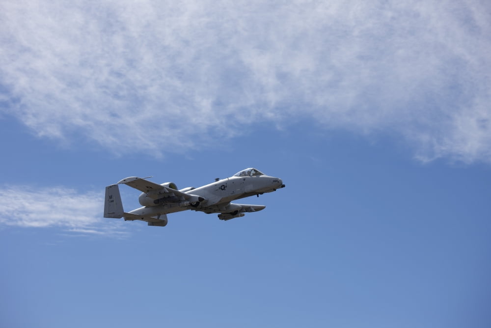 A US Air Force A-10 Thunderbolt II in flight over New Mexico Canvas Art - Terry MooreStocktrek Images (35 x 23)