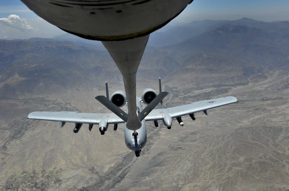 A US Air Force A-10 Thunderbolt is refueled over Afghanistan Canvas Art - Stocktrek Images (35 x 23)