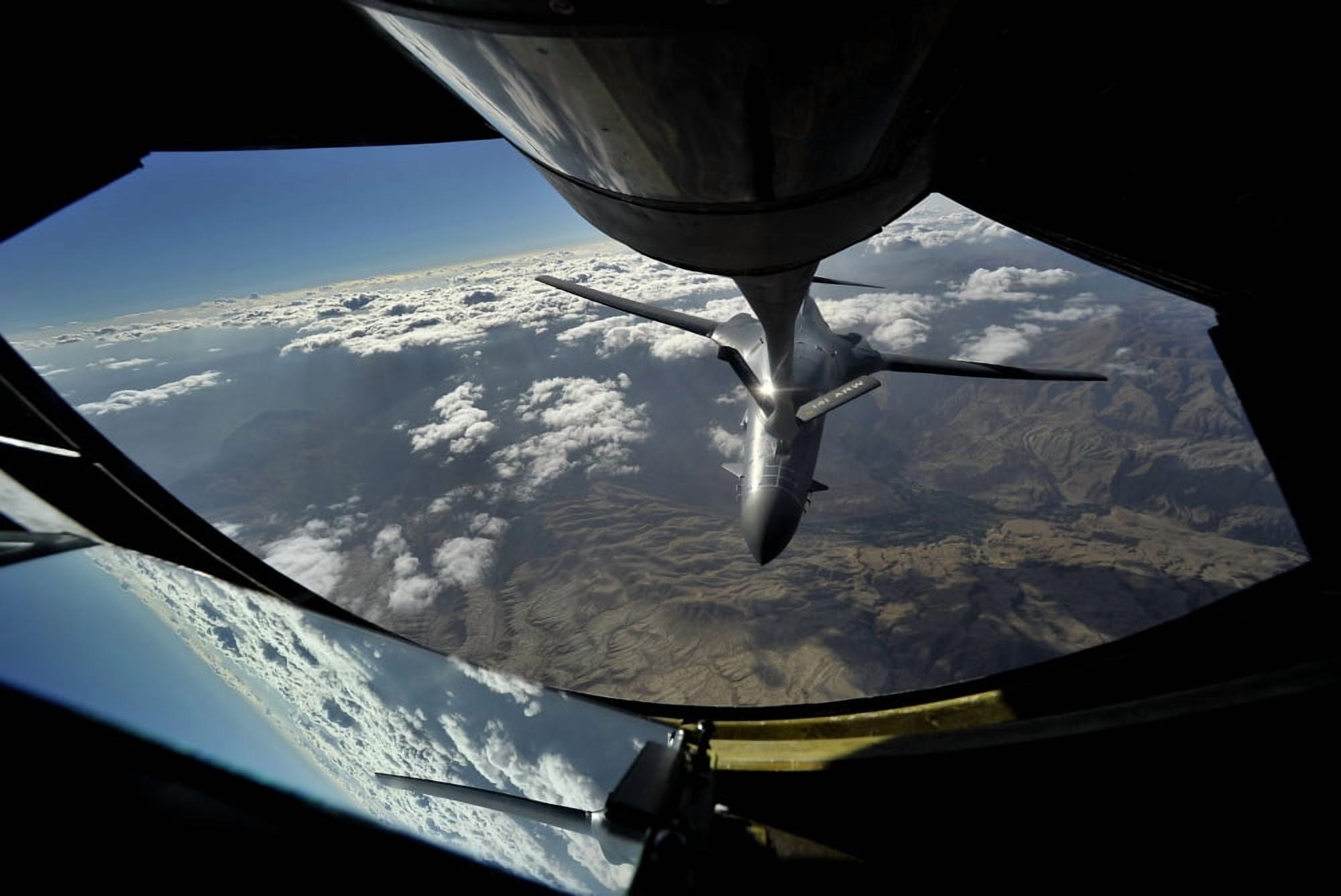 A US Air Force B-1B Lancer is refueled over Afghanistan Canvas Art - Stocktrek Images (35 x 23)