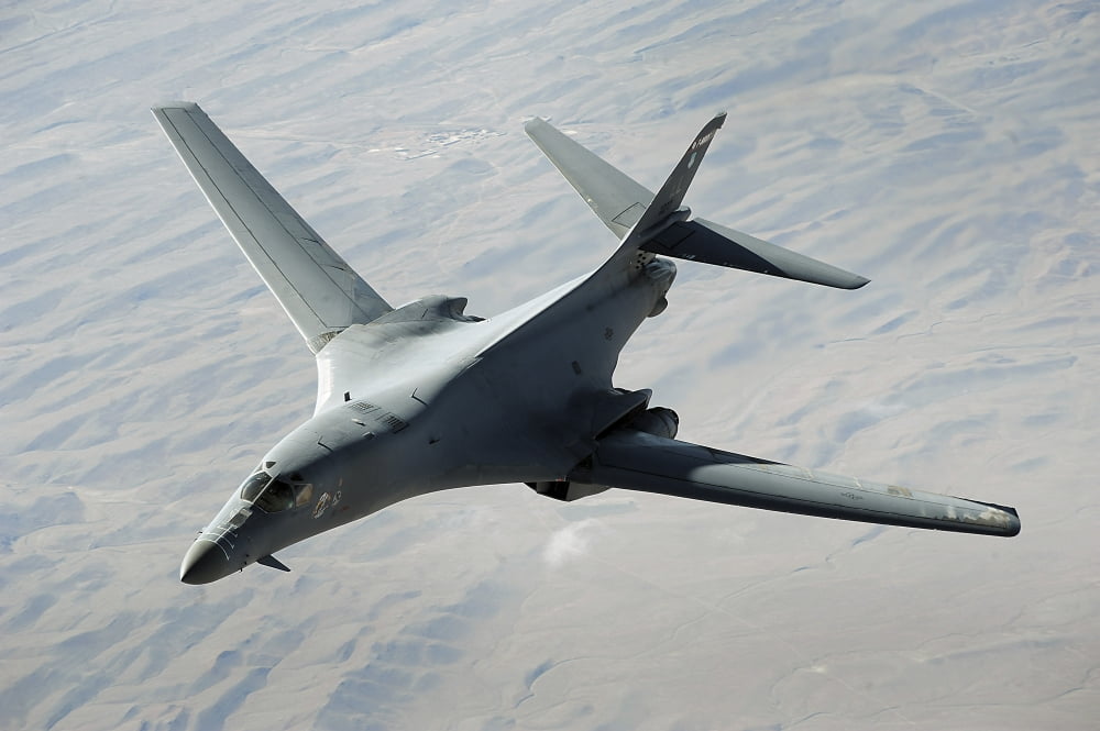 A US Air Force B-1B Lancer on a combat patrol over Afghanistan Canvas Art - Stocktrek Images (35 x 23)