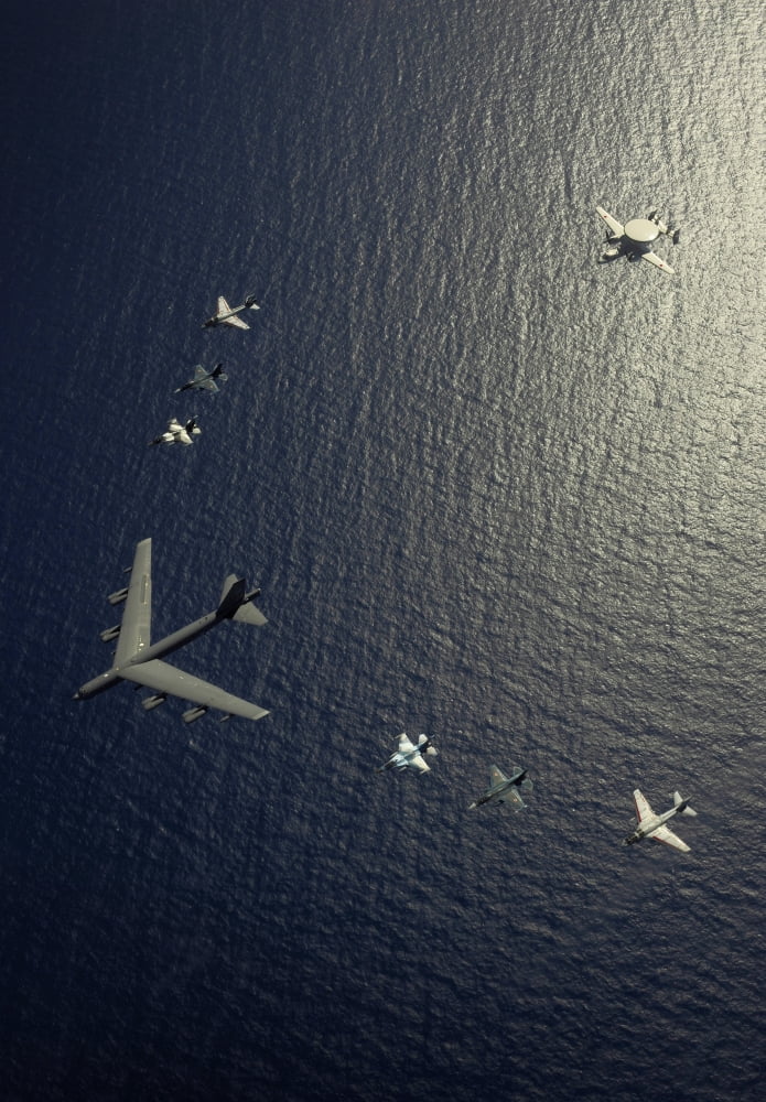A US Air Force B-52 Stratofortress aircraft leads a formation of aircraft Canvas Art - Stocktrek Images (24 x 34)