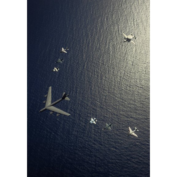 A US Air Force B-52 Stratofortress aircraft leads a formation of aircraft Canvas Art - Stocktrek Images (24 x 34)