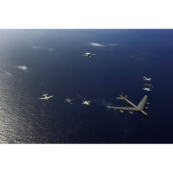 A US Air Force B-52 Stratofortress aircraft leads a formation of aircraft Canvas Art - Stocktrek Images (34 x 23)