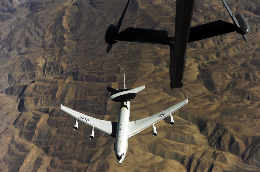 A US Air Force E-3 Sentry aircraft over Afghanistan Canvas Art - Stocktrek Images (35 x 23)