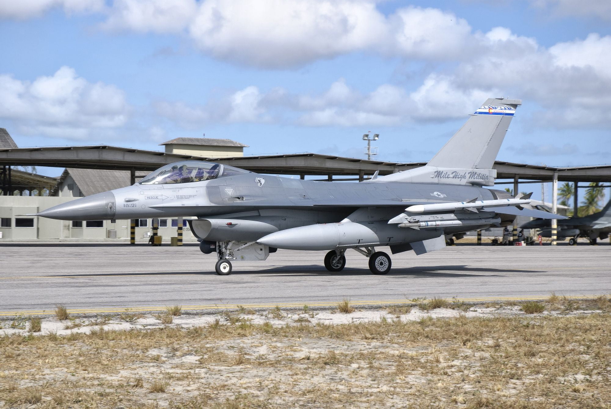 A US Air Force F-16C Fighting Falcon at Natal Air Force Base Brazil Canvas Art - Giovanni CollaStocktrek Images (35 x 23)