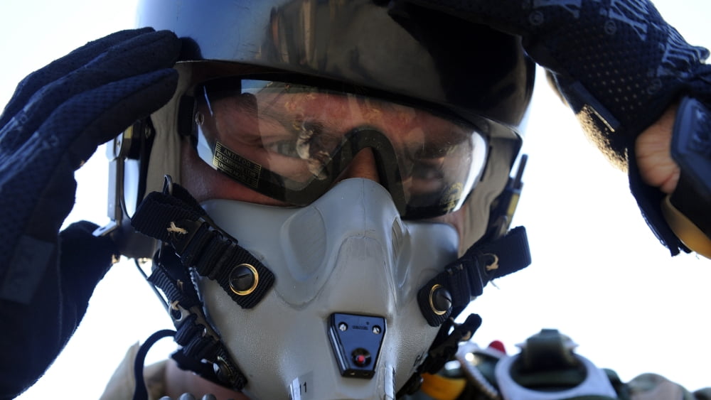 A US Airman secures his oxygen mask Canvas Art - Stocktrek Images (37 x 21)