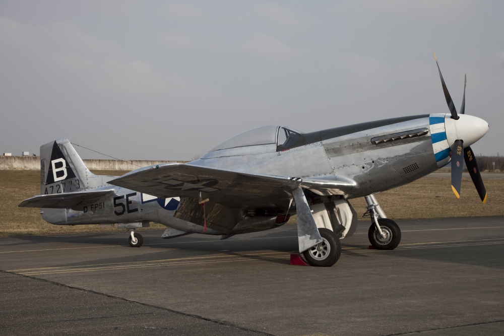 A US Army Air Forces P-51 Mustang at Bremgarten Airfield Germany Canvas Art - Timm ZiegenthalerStocktrek Images (18 x 12)