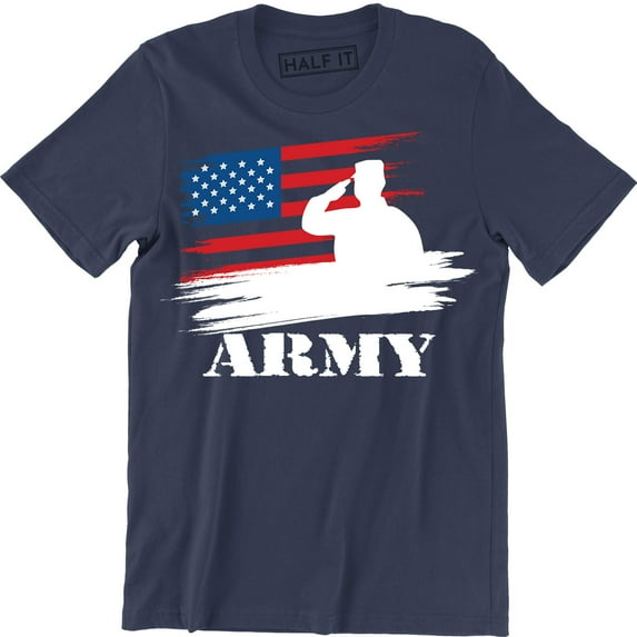 A US Army Officer Saluting Against The American Flag Cool Patriotic Gift Men T-Shirt