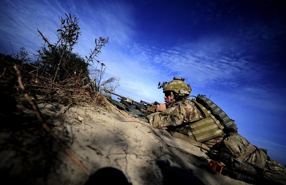 A US Army soldier provides supporting fire near Fort Stewart Georgia Canvas Art - Stocktrek Images (35 x 23)