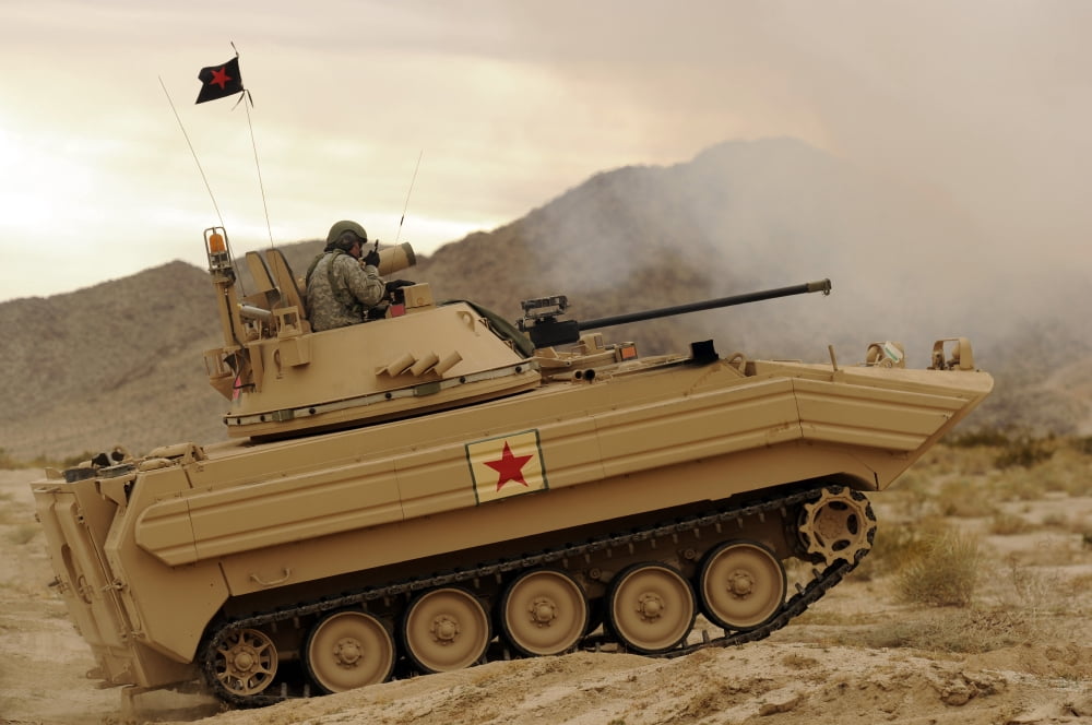 A US Army soldier trains on an M113 armed personnel carrier Canvas Art - Stocktrek Images (35 x 23)