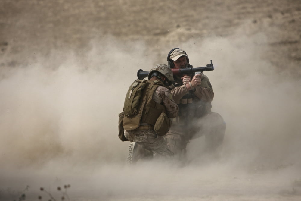 A US Contractor fires a rocket-propelled grenade launcher Canvas Art - Terry MooreStocktrek Images (35 x 24)