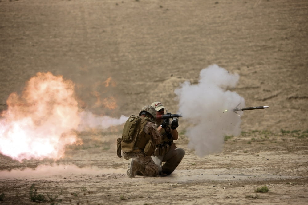 A US Contractor fires a rocket-propelled grenade launcher Canvas Art - Terry MooreStocktrek Images (35 x 24)