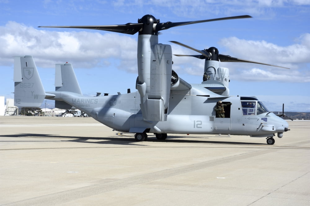 A US Marine Corps MV-22B Osprey taxiing at Marine Corps Air Station Miramar Canvas Art - Riccardo NiccoliStocktrek Images (34 x 23)