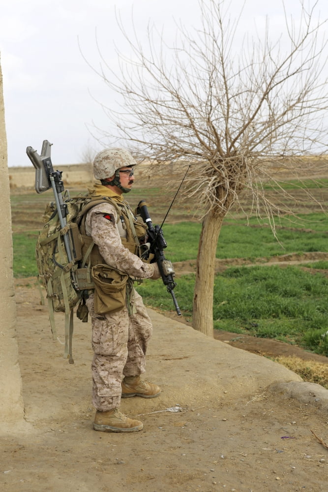A US Marine conducts a joint patrol in Afghanistan Canvas Art - Stocktrek Images (23 x 34)