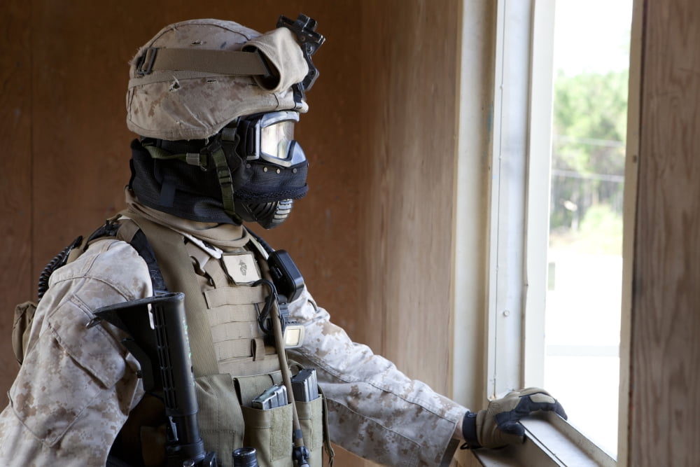 A US Marine participates in urban operations training Canvas Art - Stocktrek Images (34 x 23)