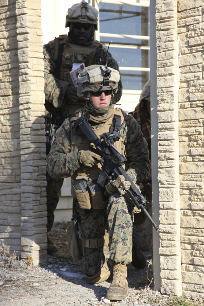 A US Marine provides security while on patrol Canvas Art - Stocktrek Images (23 x 34)