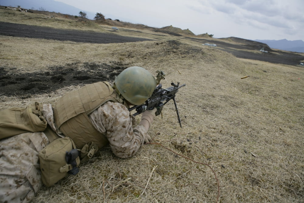 A US Marine provides suppressive fire during a squad-assault training event Canvas Art - Stocktrek Images (35 x 24)