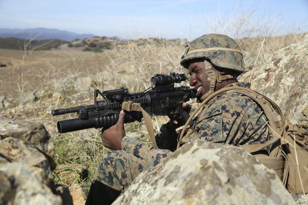 A US Marine training at Camp Pendleton California Canvas Art - Stocktrek Images (34 x 23)