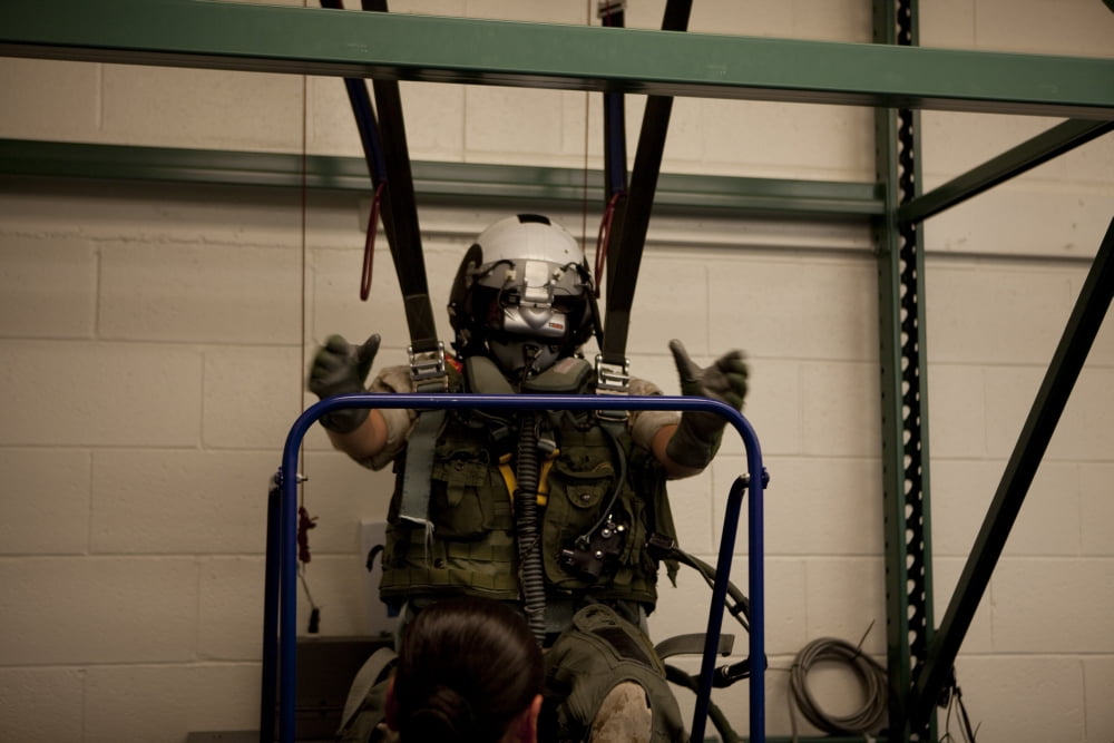 A US Marine training in the virtual parachute trainer Canvas Art - Stocktrek Images (35 x 23)