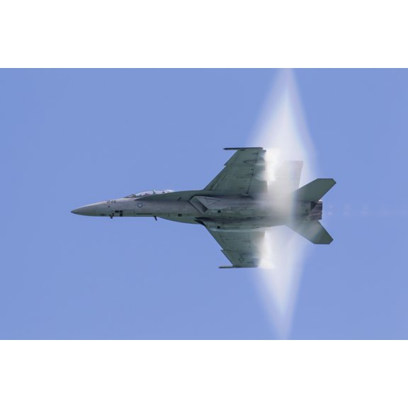 A US Navy FA-18F Super Hornet flies by at high transonic speed Canvas Art - Rob EdgcumbeStocktrek Images (17 x 12)