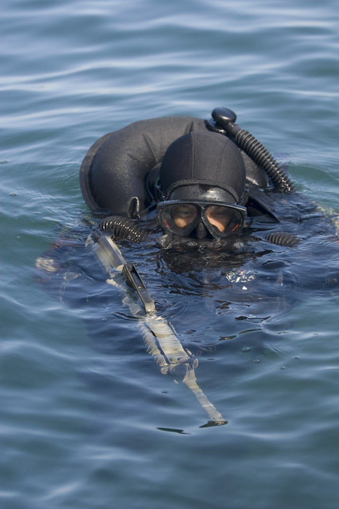 A US Navy SEAL combat swimmer Canvas Art - Michael WoodStocktrek Images (23 x 34)