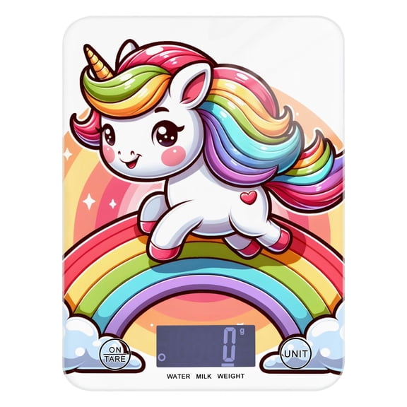 A Unicorn on Rainbow Food Scale Digital Kitchen Scale Waterproof Tempered Glass Tare Function 11 lb for Baking Cooking Meal Prep