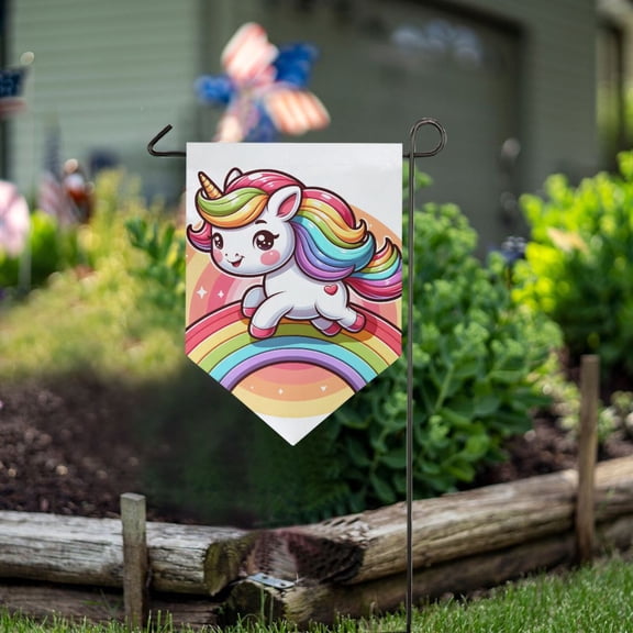 A Unicorn on Rainbow Garden Flag 18" x 12.5" Double Sided Yard Lawn Outdoor Decor Small Yard Flags