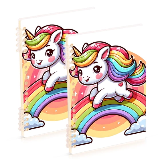 A Unicorn on Rainbow Ring Binder Notebook Journey Note Diary College Ruled Spiral Notebook Study Loose Leaf Paper A5 60 Pages
