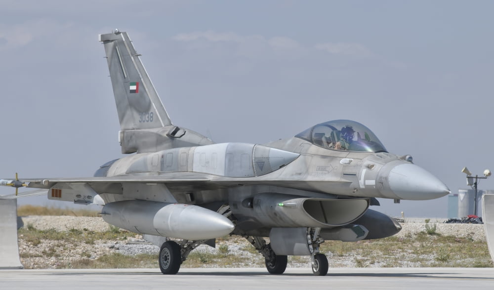 A United Arab Emirates Air Force F-16 Block 52 taxiing Canvas Art - Giovanni CollaStocktrek Images (18 x 11)