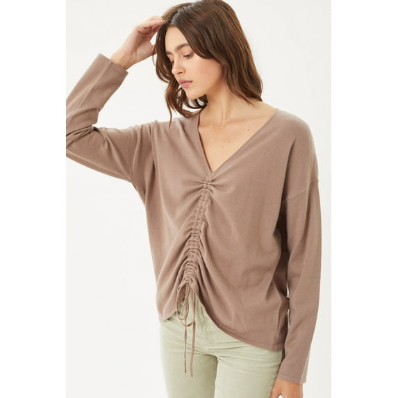 A V-neckline Drawstring Ruched Top