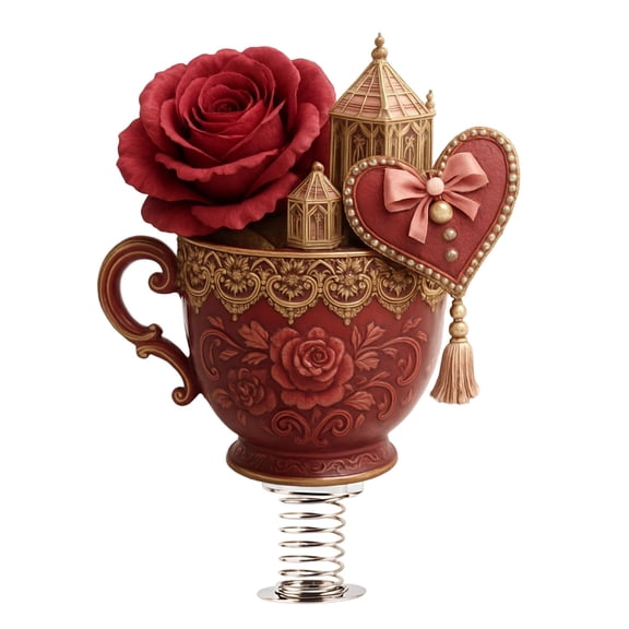 A Valentine’S Day Acrylic Tea Cup Wobble Figure Decor, Cute Animated Toy For Desk Shelf, Longest Side 15Cm