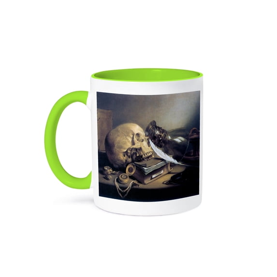 3dRose, A Vanitas Still Life by Pieter Claesz, 11oz Two-Tone Green Mug