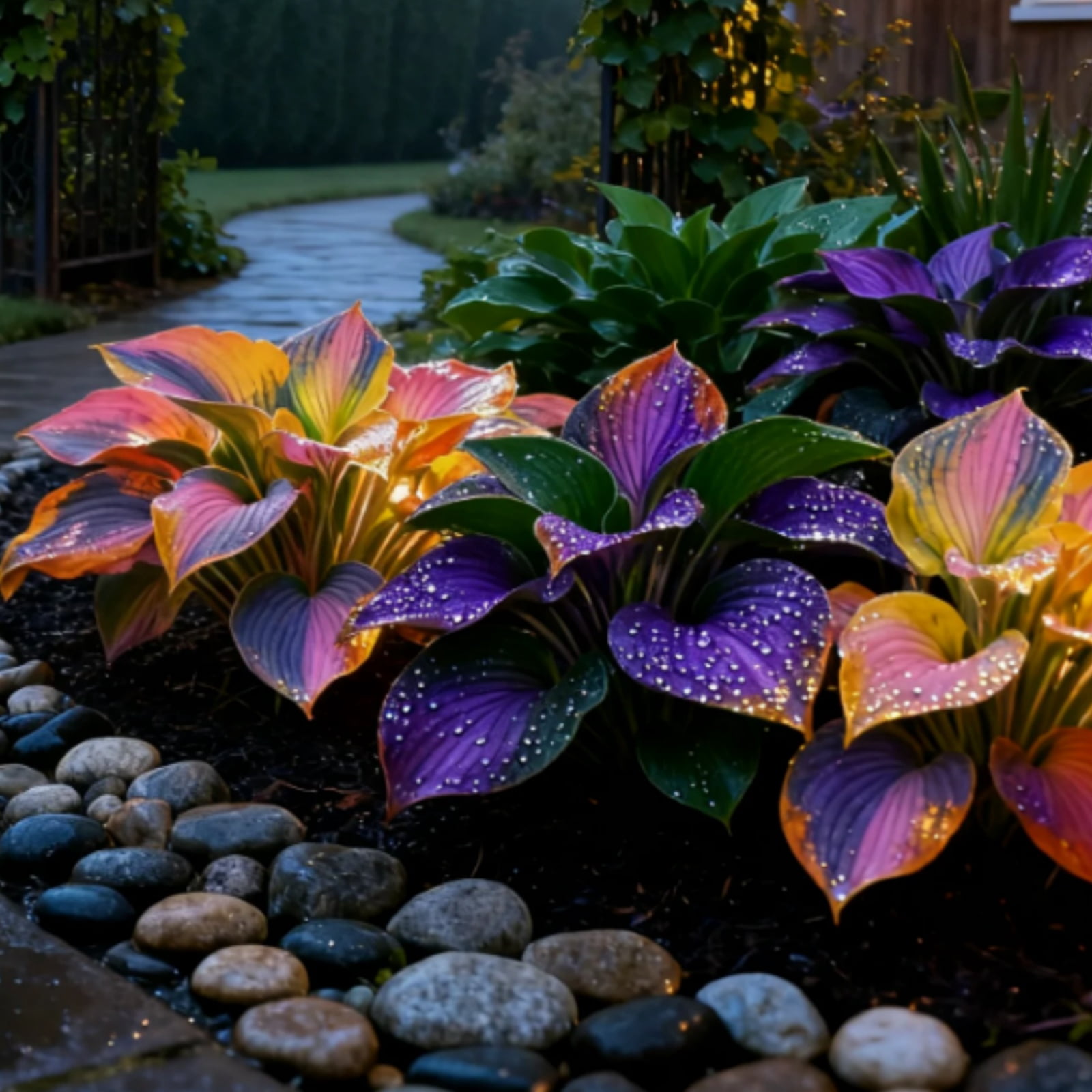 (A)-Variegated Blue Hosta Bulbs-Shade-Loving-Hard-Resistant-Ornamental ...
