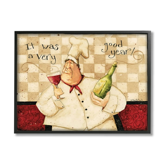 A Very Good Year Chef Wine Phrase Food & Beverage Graphic Art Black Framed Art Print Wall Art