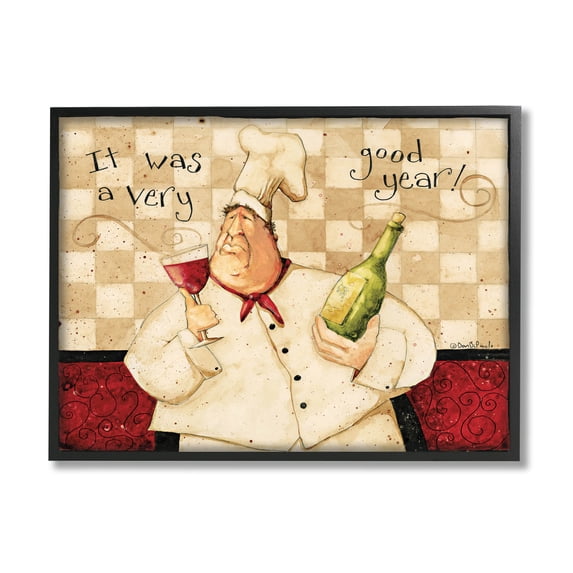A Very Good Year Chef Wine Phrase Food & Beverage Graphic Art Black Framed Art Print Wall Art
