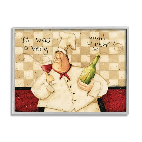 A Very Good Year Chef Wine Phrase Food & Beverage Graphic Art Gray Framed Art Print Wall Art