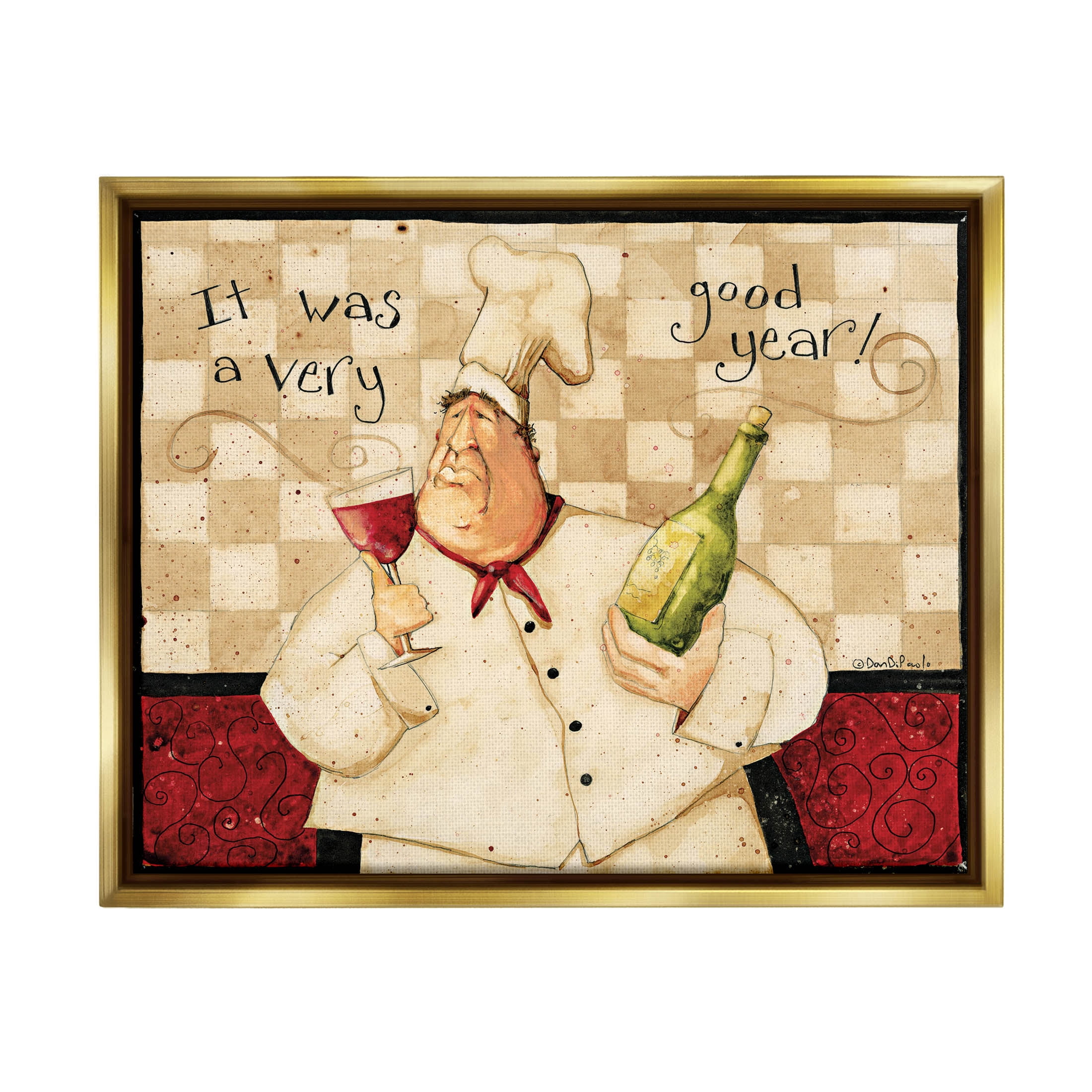 A Very Good Year Chef Wine Phrase Food & Beverage Graphic Art Metallic Gold Framed Art Print Wall Art