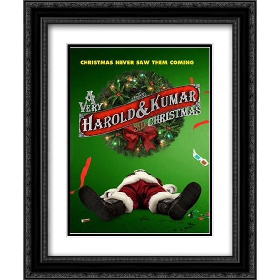 A Very Harold & Kumar Christmas 20x24 Black Ornate Wood Framed Movie Poster with Double Matting