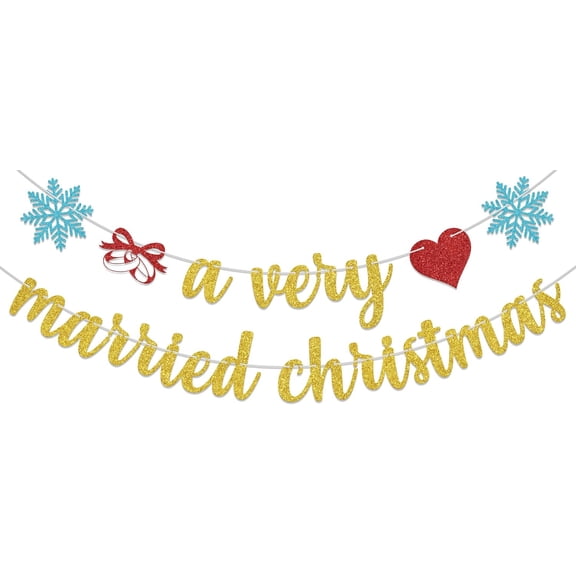 A Very Married Christmas Banner,Christmas Wedding, Engagement,Bachelorette,Bridal Shower Party Supplies Gold Double Sided