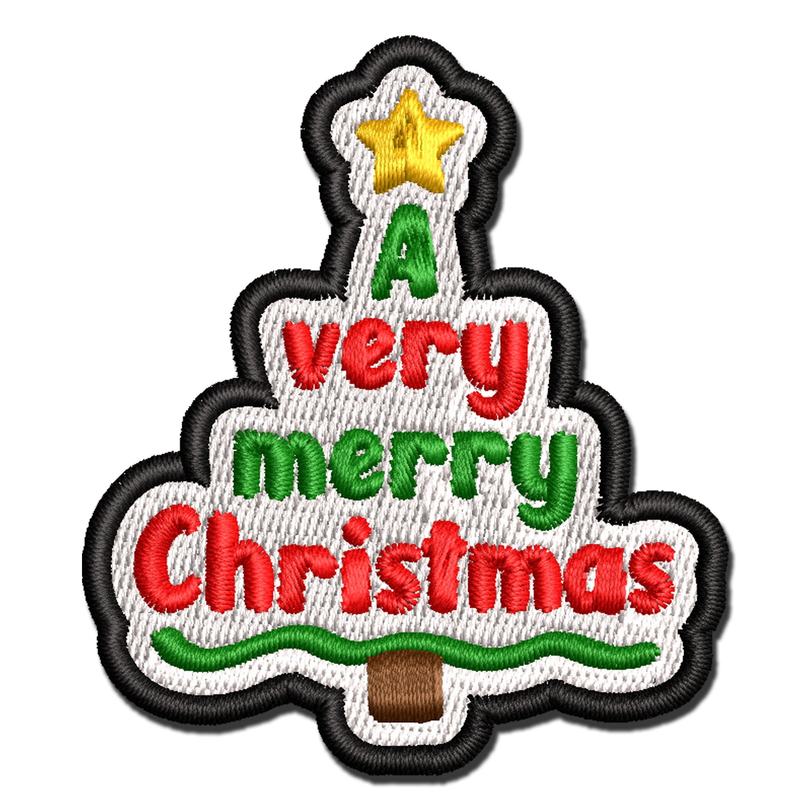 A Very Merry Christmas Tree Applique Multi-Color Embroidered Iron-On Patch - 3.5 Inch Large