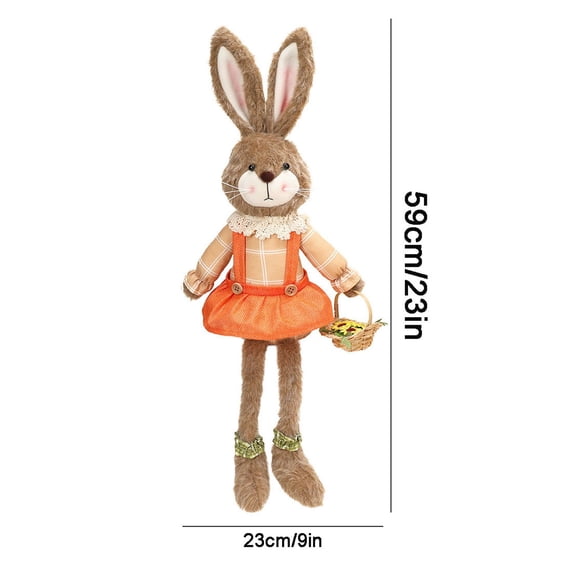 A Vibrant Orange Plush Bunny Doll With Long Legs, An Eye-Catching Easter Or Spring Decoration For Your Tabletop Mantel Or Living Room Shelf