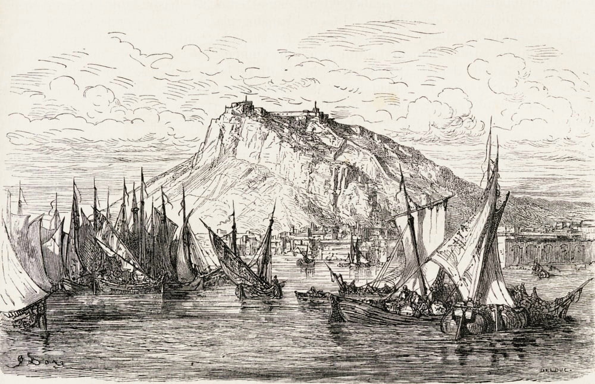 A View Of Alicante Spain In The 19Th Century From El Mundo En La Mano Published 1878 Canvas Art - Ken Welsh Design Pics (36 x 22)