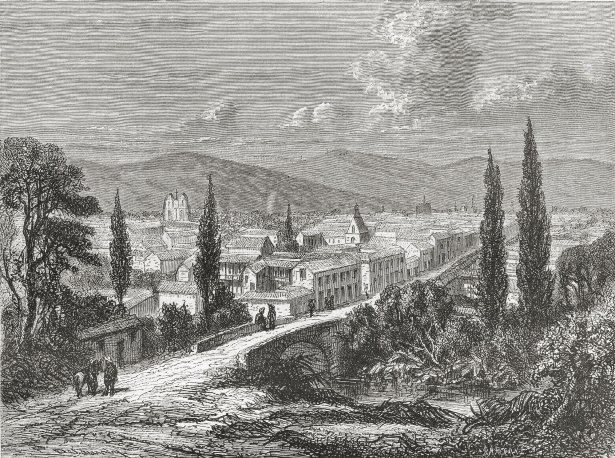 A View Of Popayan Colombia South America In The 19Th Century From El Mundo En La Mano Published 1875 Canvas Art - Ken Welsh Design Pics (17 x 12)